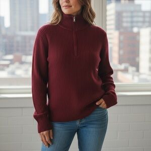 Elegant Maroon Half-Zip Turtleneck Sweater